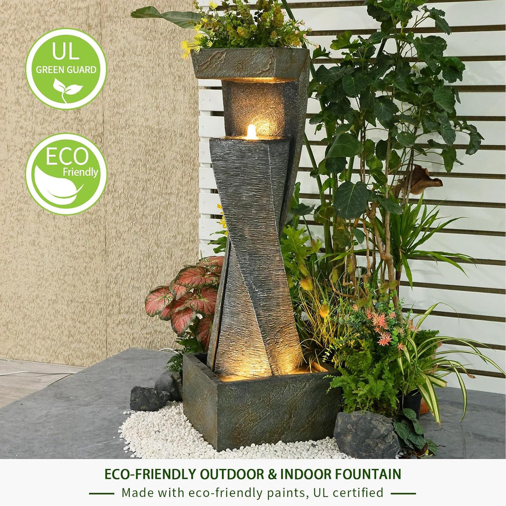Garden Modern Outdoor Fountain, 47.2" Floor Standing Outdoor Water Fountains with Lights for Garden, Backyard, Patio, Porch, Deck and Home Art Decor