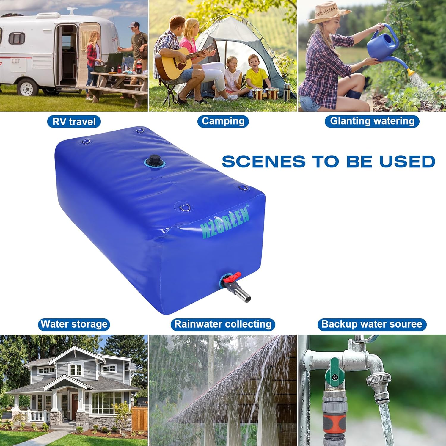 Water Bladder 500L/130G Water Tank Storage Container Foldable Portable Large Capacity Soft Bag Suitable for Outdoor Easy to Carry Out