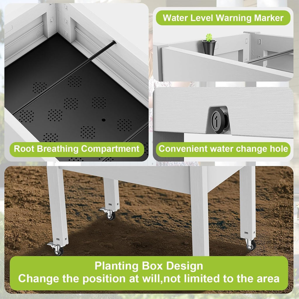 Elevated Raised Garden Bed with Legs,Outdoor Large Resin Patio Planter Box Stand Divisible with Drain Plug,Water Monitor for Plants Vegetables Flowers Fruits(Ashen)