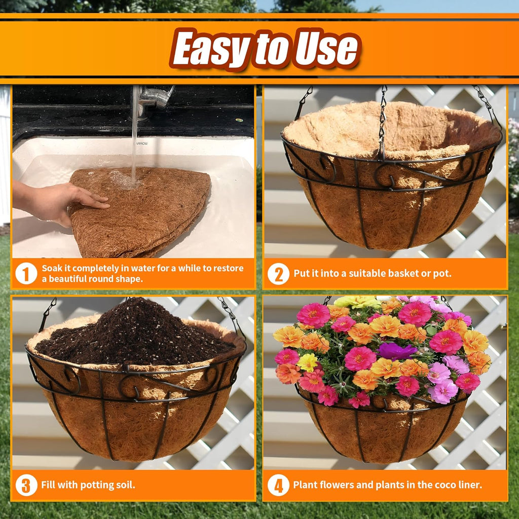 Coco Liners for Planters 18 Inch, 4 Pack Round Hanging Basket Liners, Coconut Fiber Liners for Planters Flowers Garden