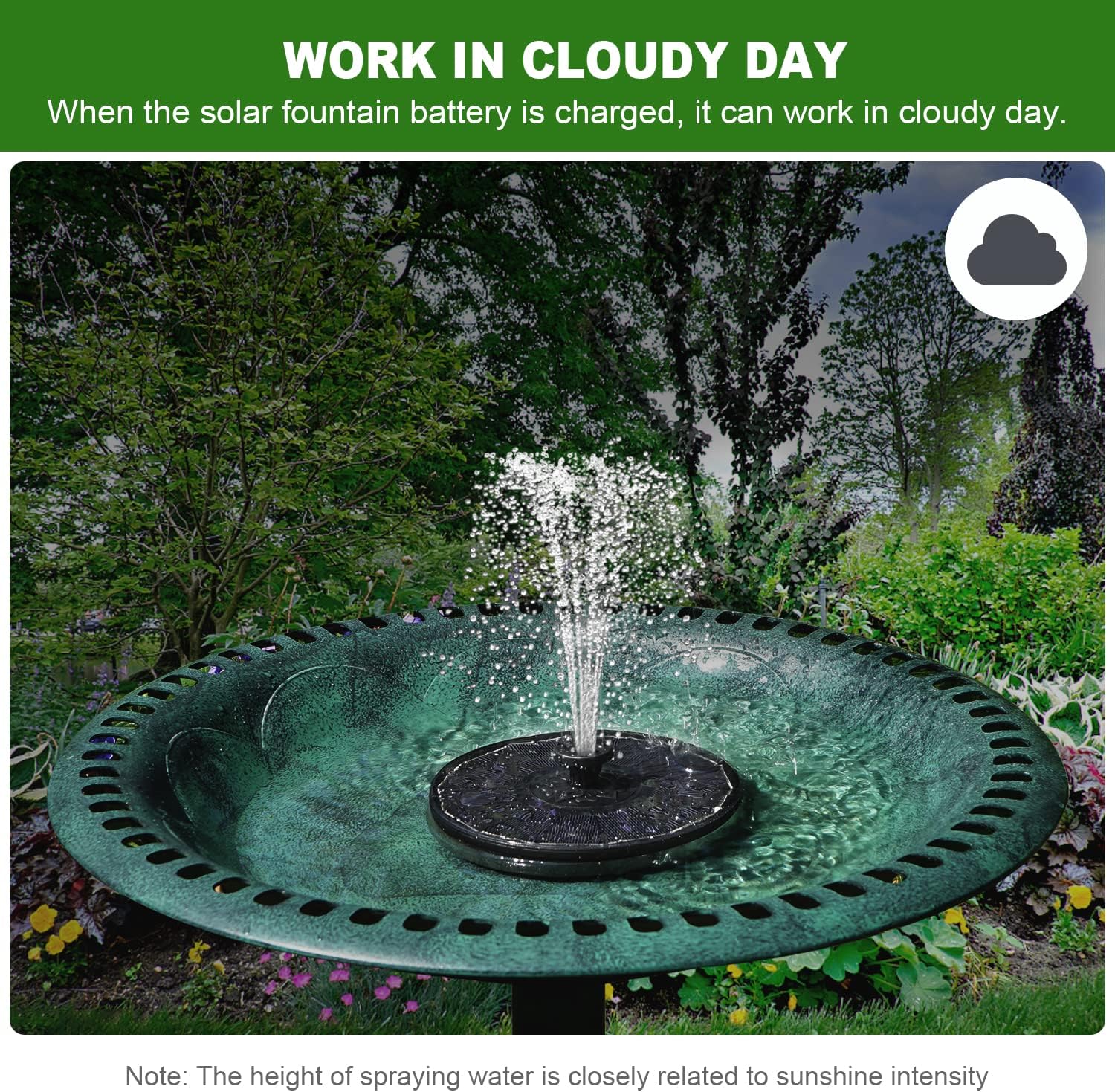 Solar Fountain with 2000 mAh Battery Backup Works in Cloudy, Glass Solar Powered Bird Bath Fountains with 7 Nozzles, 3.5 W Solar Fountain Pump for Birdbath,Garden, Outdoor, Pond (Black)