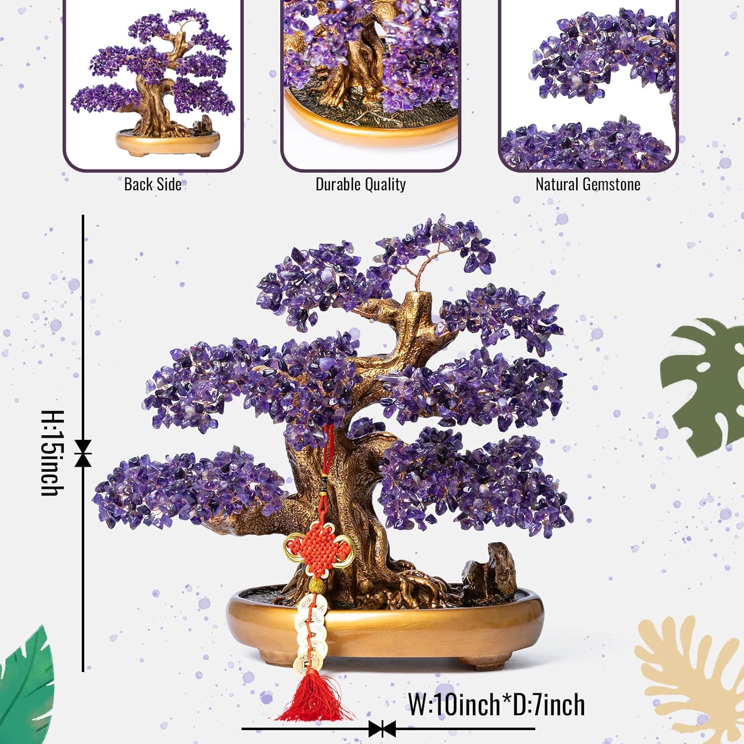 Natural Amethyst Gemstone Crystal Bonsai Tree of Life Large Feng Shui Money Chakra Tree for Luck and Wealth Desk Decoration(1,251 Gem Count)