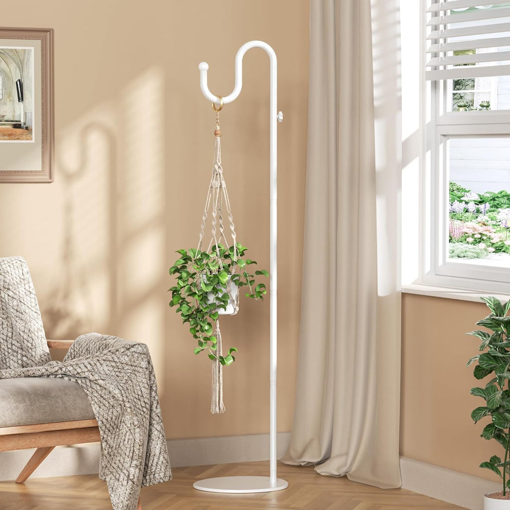 niffgaff 74" Shepherds Hook Stand for Plant: Hanging Bird Feeders, Plants, Lanterns, Wreath and Wind Chimes, Adjustable Free Standing Pole Holder with Heavy Duty Base, Holds Up to 20 LBS, White