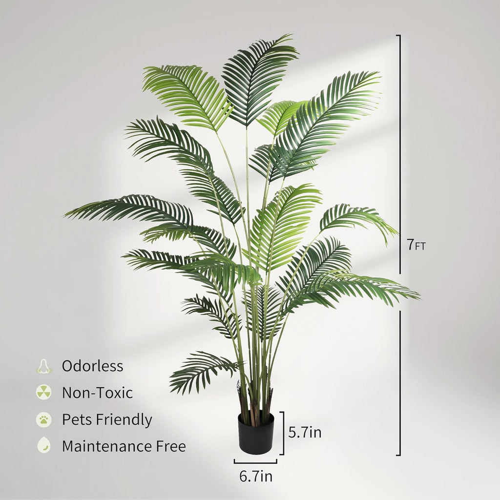 Worth Garden 82in 2-Pack Artificial Areca Palm Tree in Pot, 7ft Fake Cane Palm Silk Plant Indoor Outdoor, Dypsis Lutescens, Lifelike Faux Silk Plants Home Decor