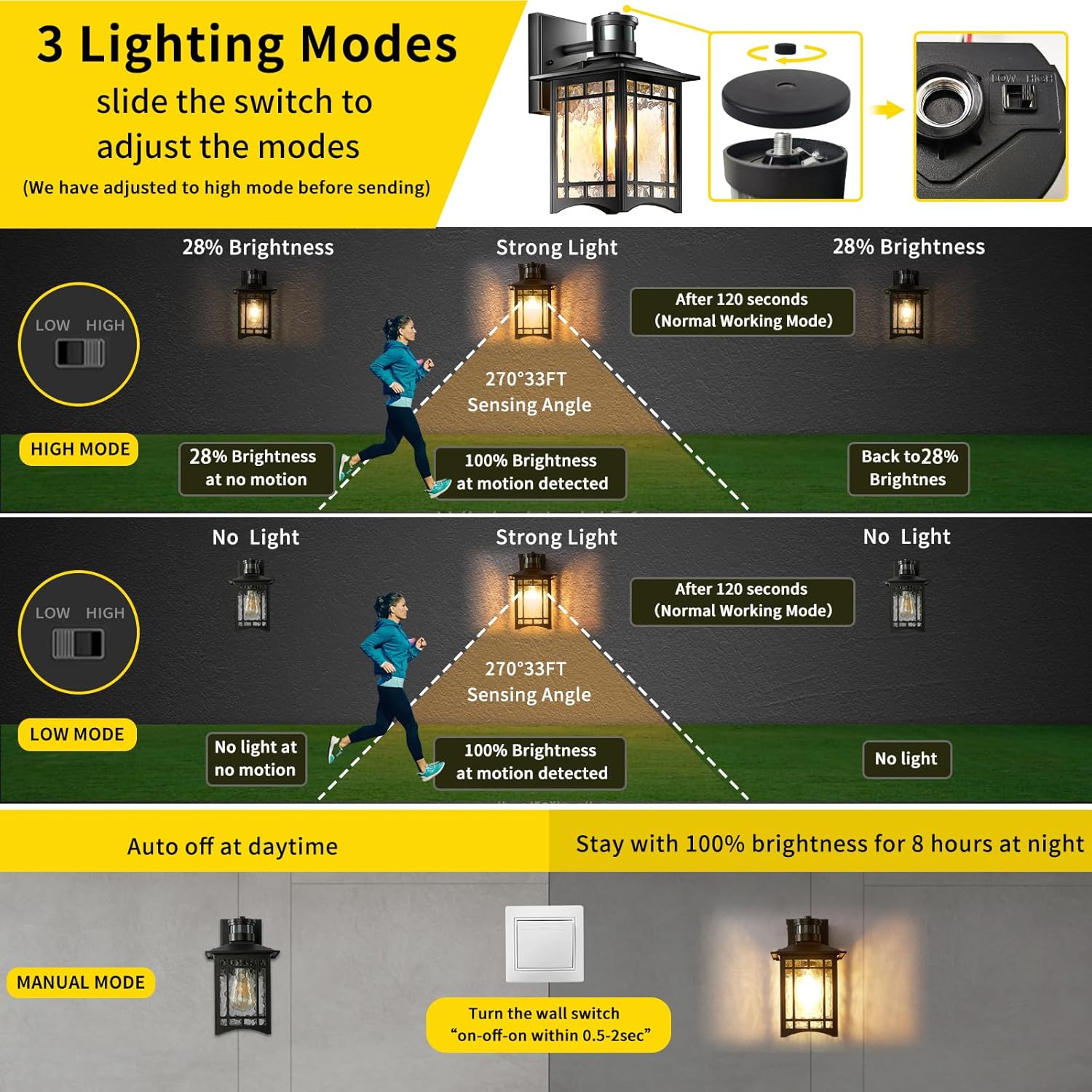 Motion Sensor Outdoor Lights, Dusk to Dawn Light Fixture, Black Wall Sconce Lighting, Front Porch Light, Exterior Lights for House Patio, Outside Door Wall Mount Anti-Rust Lantern