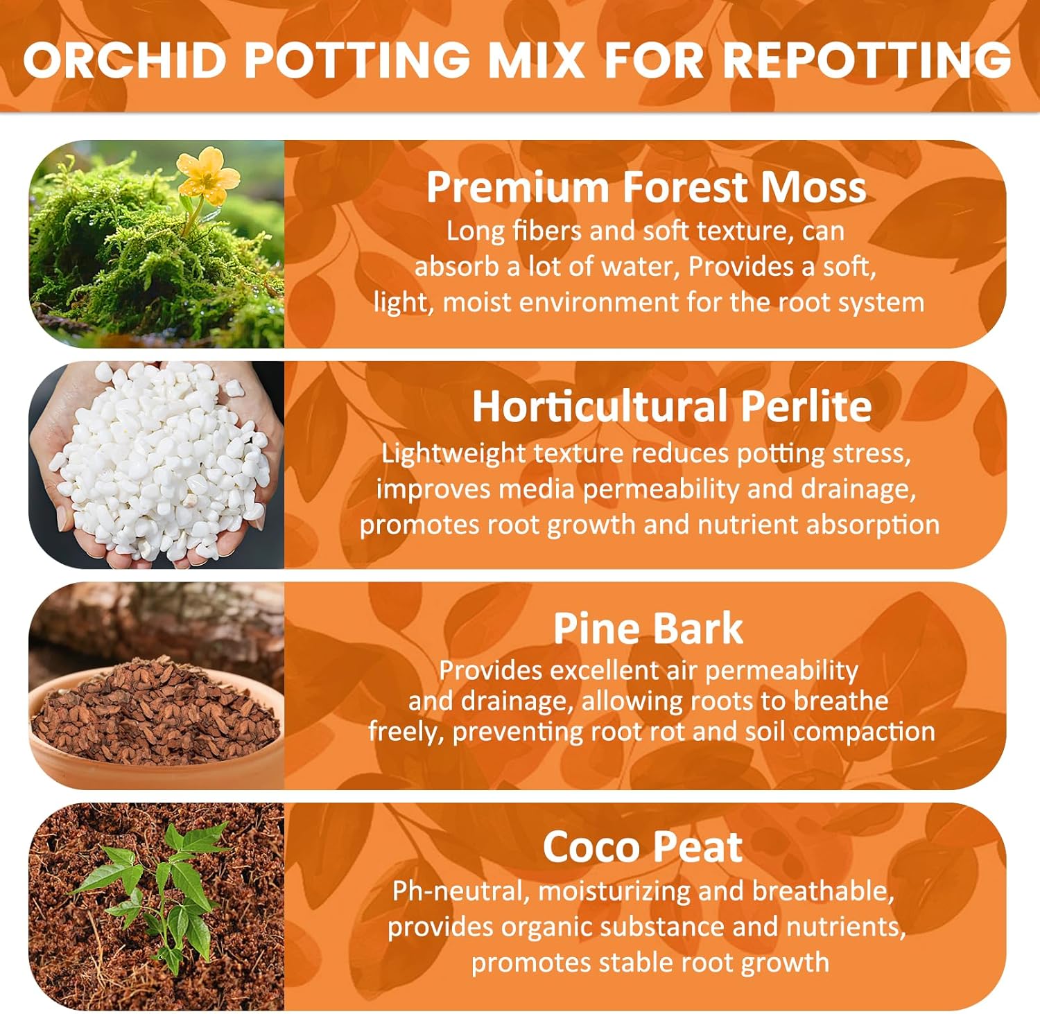 Legigo 2 QT Orchid Potting Mix- Natural Orchid Soil Mix for Repotting with Moss, Pine Bark, Coco Peat and Perlite, Enhanced Drainage Orchid Bark Potting Mix Repotting Kit for Indoor Plant Growth