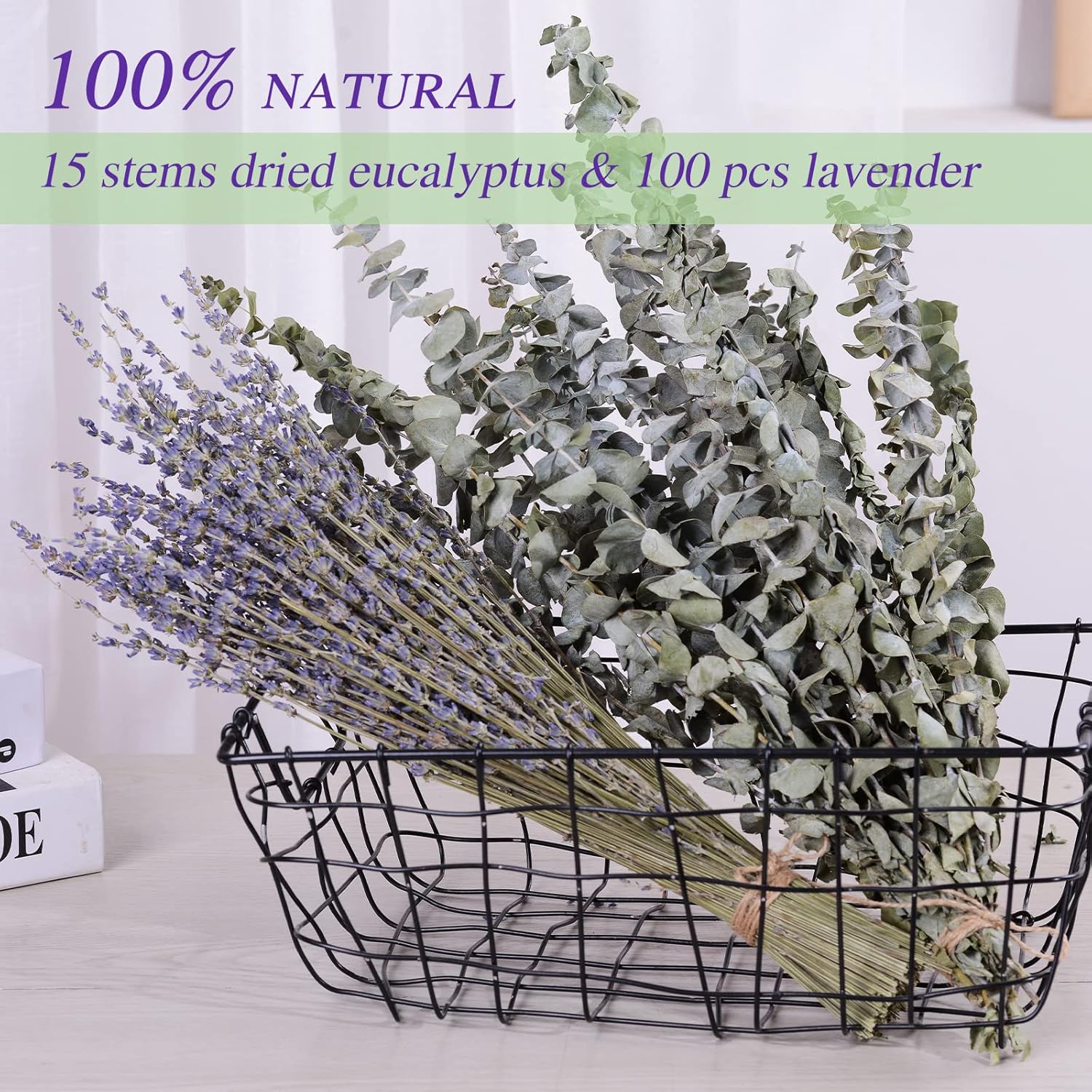 120 PCS Dried Eucalyptus Stems & Lavender Flowers Bundle for Shower, 17'' Natural Real Live Eucalyptus Leaves Greenery Stems & Aromatic Lavender Shower Plant,Gift for Mother,Fragrance, Decor