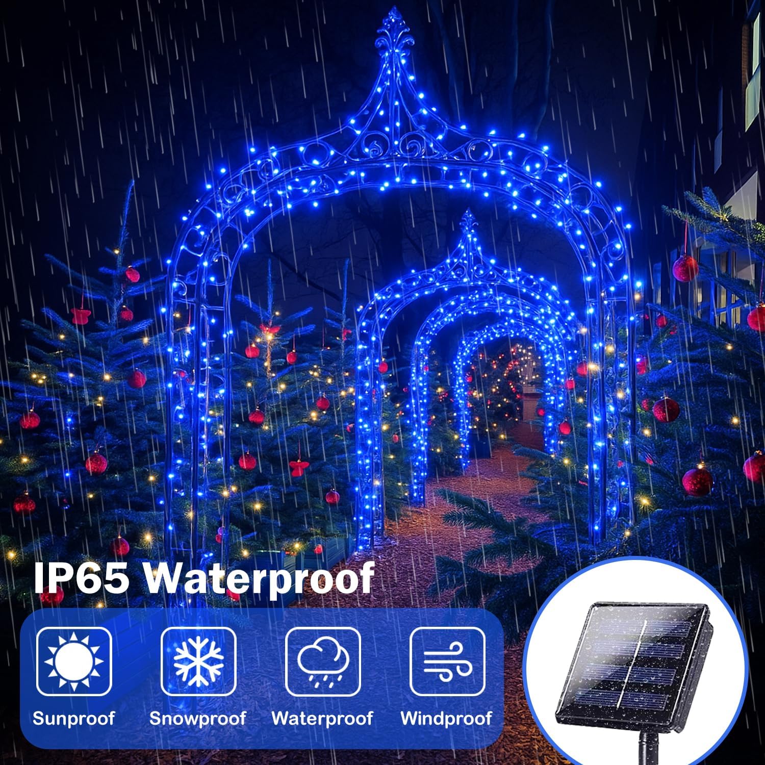 SANJICHA Blue Solar String Lights, Extra-Long 2 Pack 144FT 400LED Super Bright Solar Fairy Lights Outdoor, Waterproof Copper Wire 8 Modes for Garden Tree Party Wedding Decorations