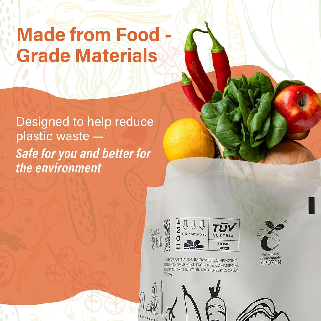 Compostable Food Storage Bags, Large Gallon Resealable Freezer Bags, 60 Count, 10.5 x 10.6 inches, Extra Thick and Reusable, Eco-Friendly, Certified US BPI ASTM D6400 Europe OK Compost