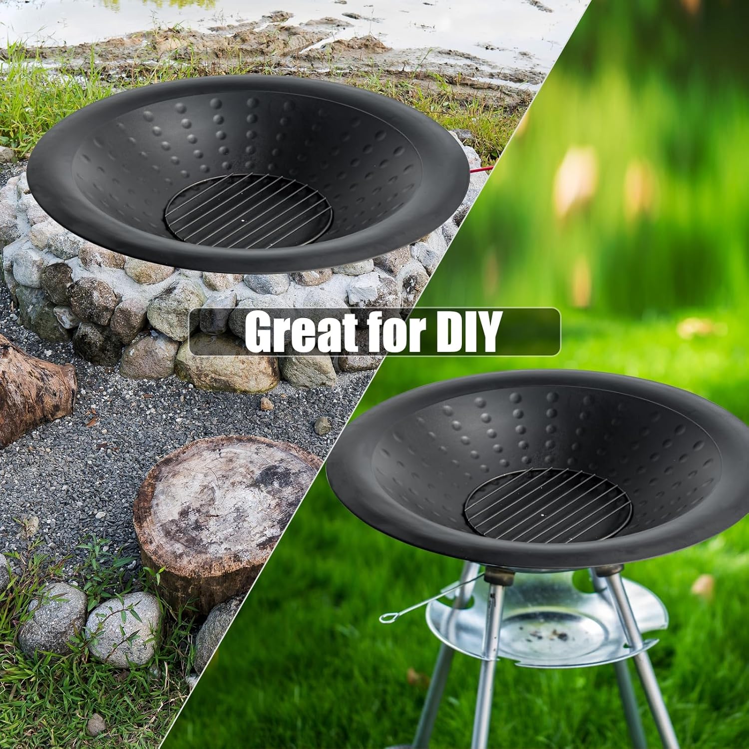 35 inch Steel Fire Bowl for DIY or Replacement Existing Fire Pits, Wood Burning Fire Pit Bowl with Spark Screen &Fire Poker, Fireplace for Backyard, Porch, Deck, Camping, BBQ (Circle Dot)