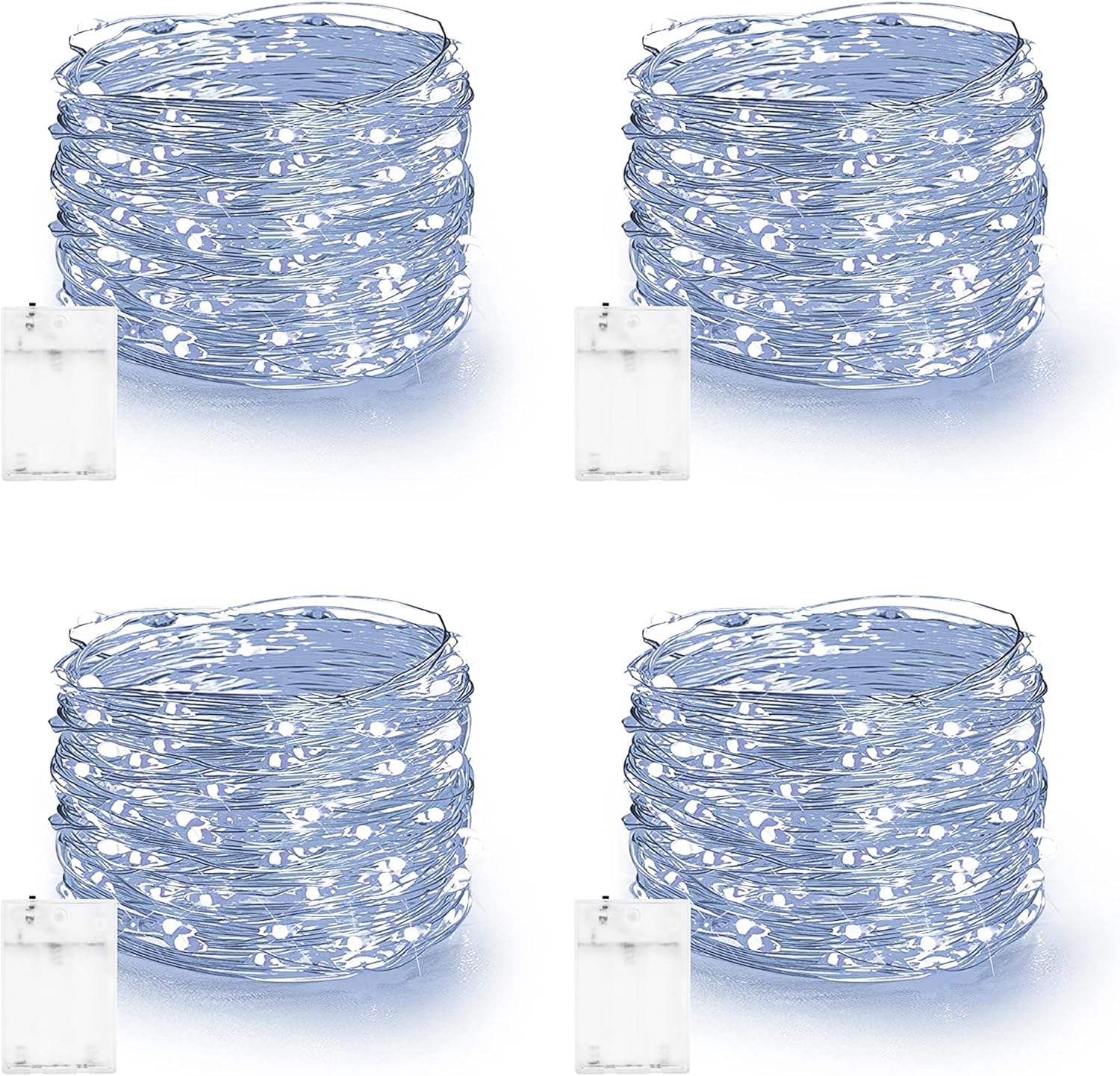Dazzle Bright Fairy Lights Battery Operated, 4 Pack Total 80FT 240LED Silver Wire Waterproof Battery Operated String Lights, Christmas Decorations for Indoor Outdoor Bedroom Yard Decor, White