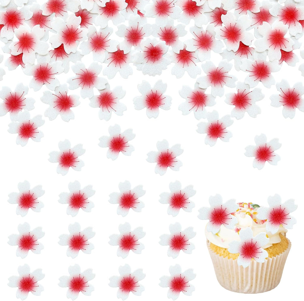 Ephlyn 100Pcs Edible Cherry Blossom Cupcake Toppers Edible Wafer Paper Flowers for Spring Bridal Engagement Baby Shower Birthday Party Cupcake Picks Anniversary Party Decorations Supplies