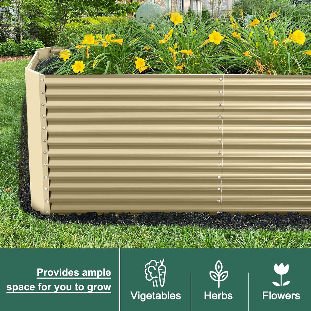 Land Guard 6x3x3ft Rectangular Galvanized Raised Garden Beds, Large-Capacity Metal Planter Box Outdoor, Durable Deep Raised Garden Bed 3ft Tall, Raised Beds for Gardening Vegetables, Cream Yellow