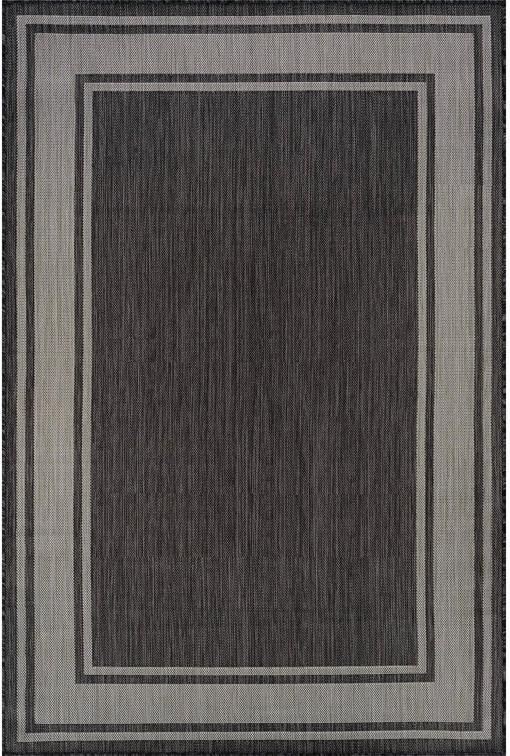 Beverly Rug Large Outdoor Rug 10x14 Modern Bordered Area Rugs for Indoor and Outdoor Patio Deck Porch Garden Waterproof Weather Sun Resistant Washable Outside Carpet (10 x 14 Dark Gray)