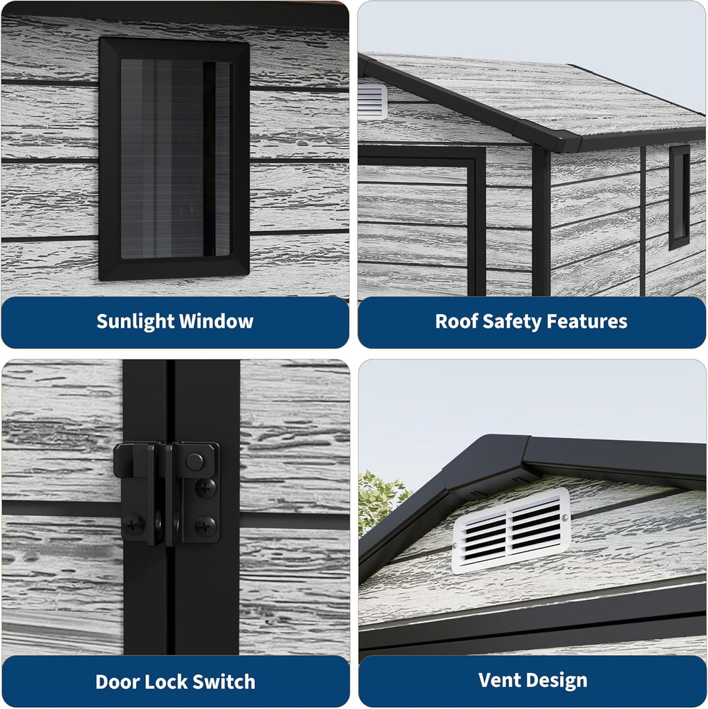 All-Weather Plastic Shed with Window, Outdoor Resin Garden Shed with Lockable Door and Vents, Outdoor Resin Storage Sheds for Backyard, Patio, Lawn, Tool, Bike