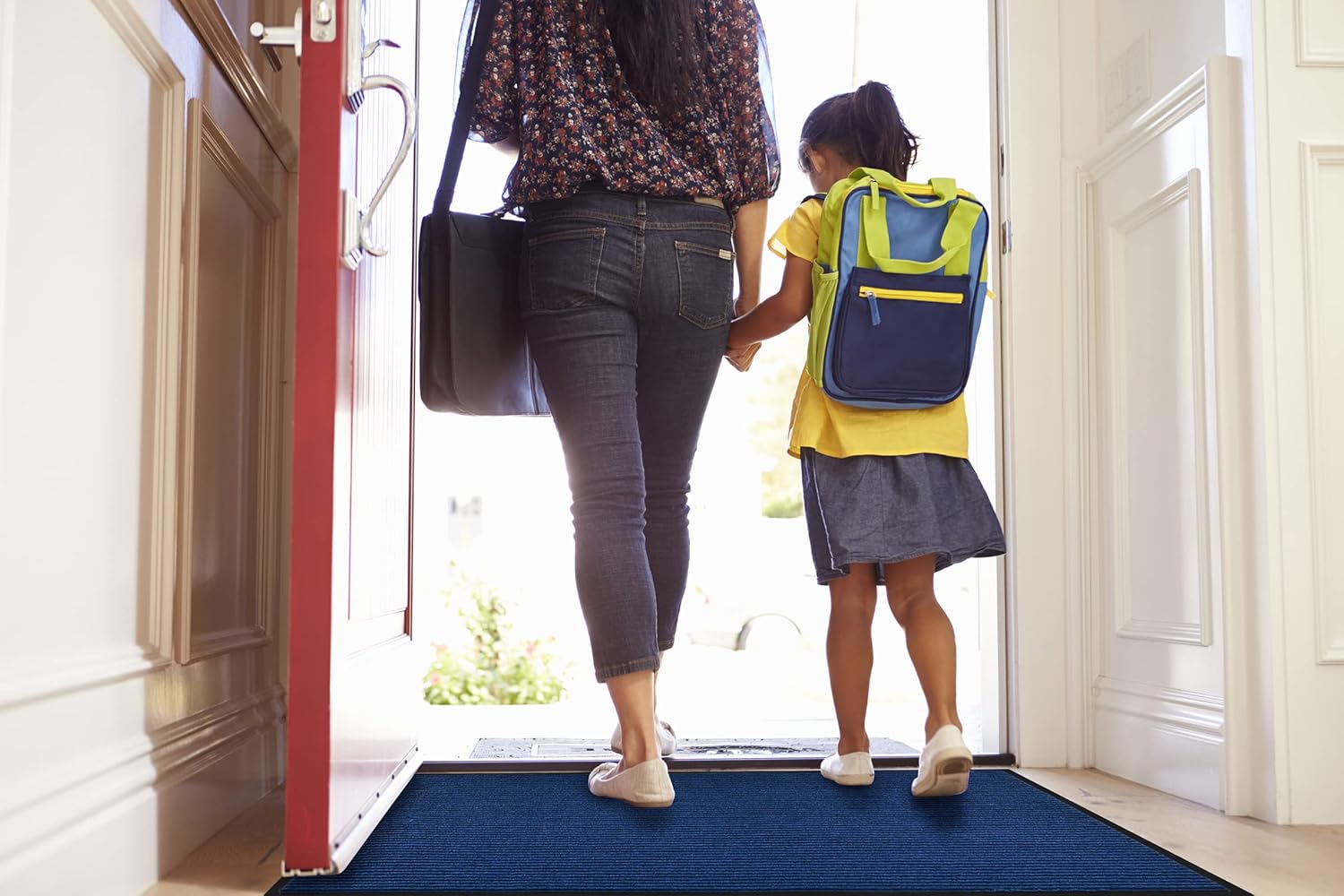 Heavy Duty Entrance Mats, Indoor and Outdoor Rubber Door Mat, Easy Clean Waterproof Anti-Slip Floor Doormat Rug, Low Profile Entrance Shoe Scraper for Entryway, Patio, Garage 47" x 31" Blue