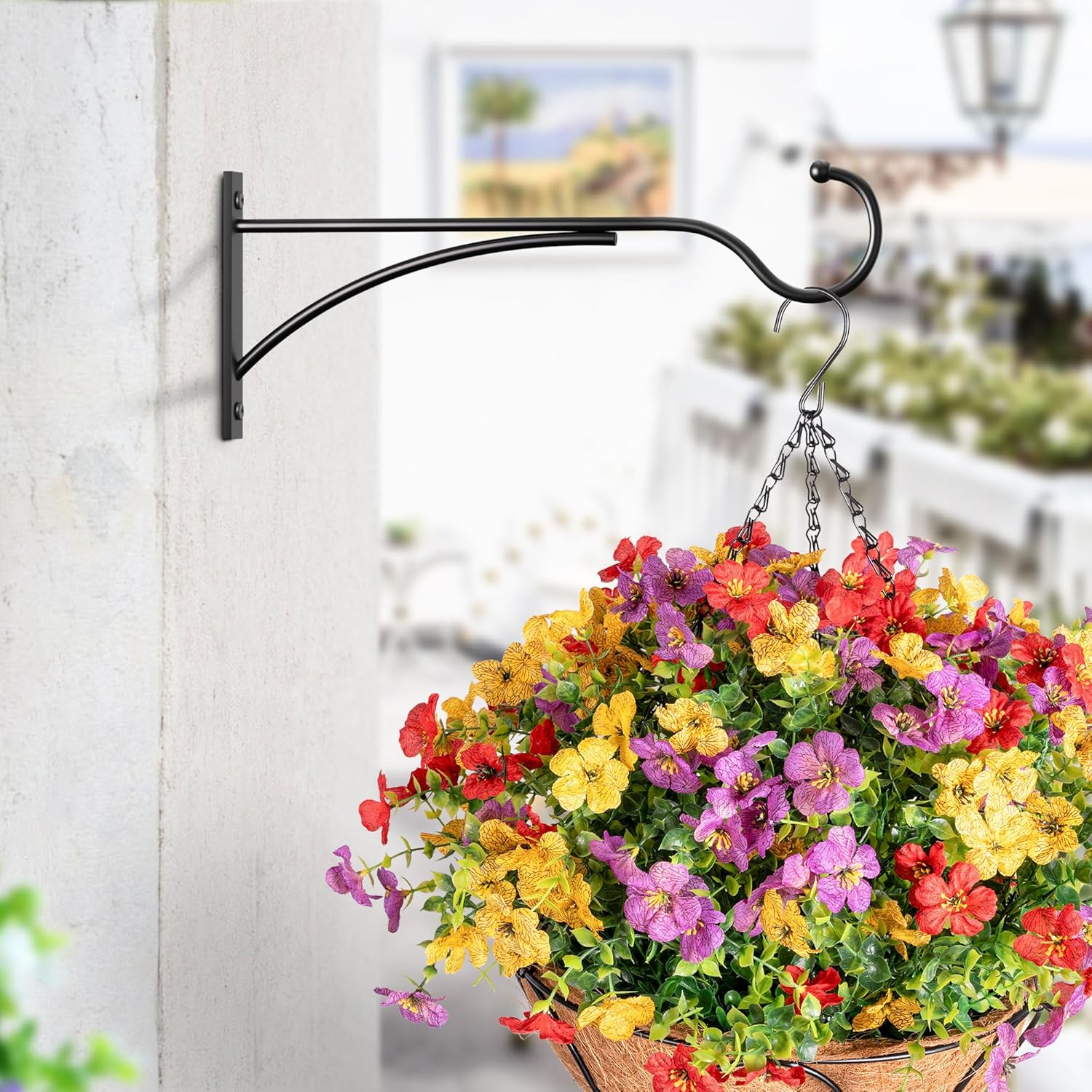 Outdoor Plant Hanging Hooks for Wall: 11 Inch Black Metal Bracket for Hanging Baskets, Bird Feeders, Wind Chimes, Flower Baskets, Yoga Mat, Lanterns. 1 Pack