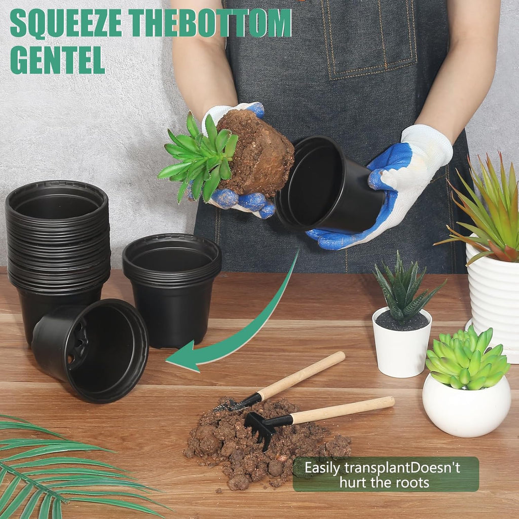 120 Packs 5 Inch Plant Nursery Pots, Plastic Seeds Starter Pots with Drainage Holes, Germination Soft Flower Plant Container for Succulents Seedling Cutting Transplanting (120, 5 Inch)