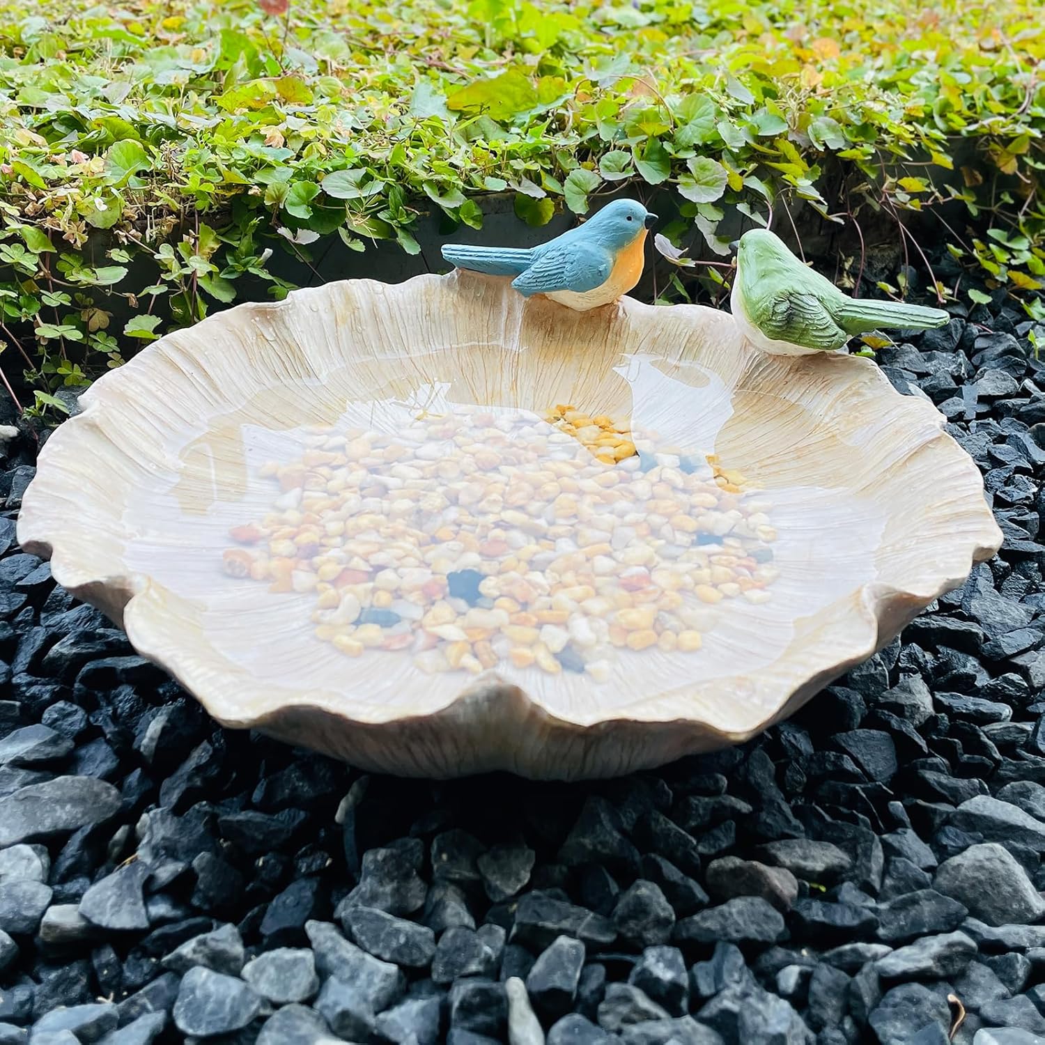 Ground Standing Bird Bath and Feeder, Wild Hummingbird Bath, Resin Feeding Tray for Outdoor Yard Decorations