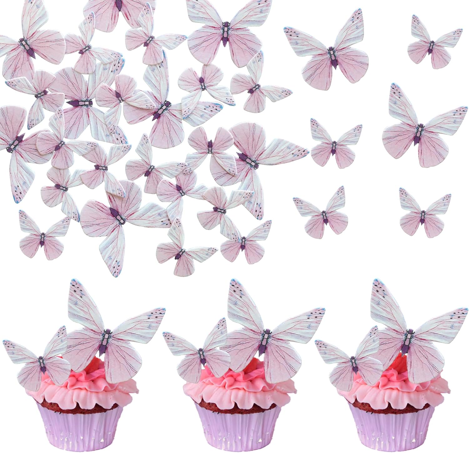 Ephlyn 72Pcs Edible 3D Butterfly Cupcake Toppers Cute Butterfly Picks Realistic 3D Butterfly Cupcake Decorations for Butterfly Theme Baby Shower Bridal Shower Birthday Decorations Purple