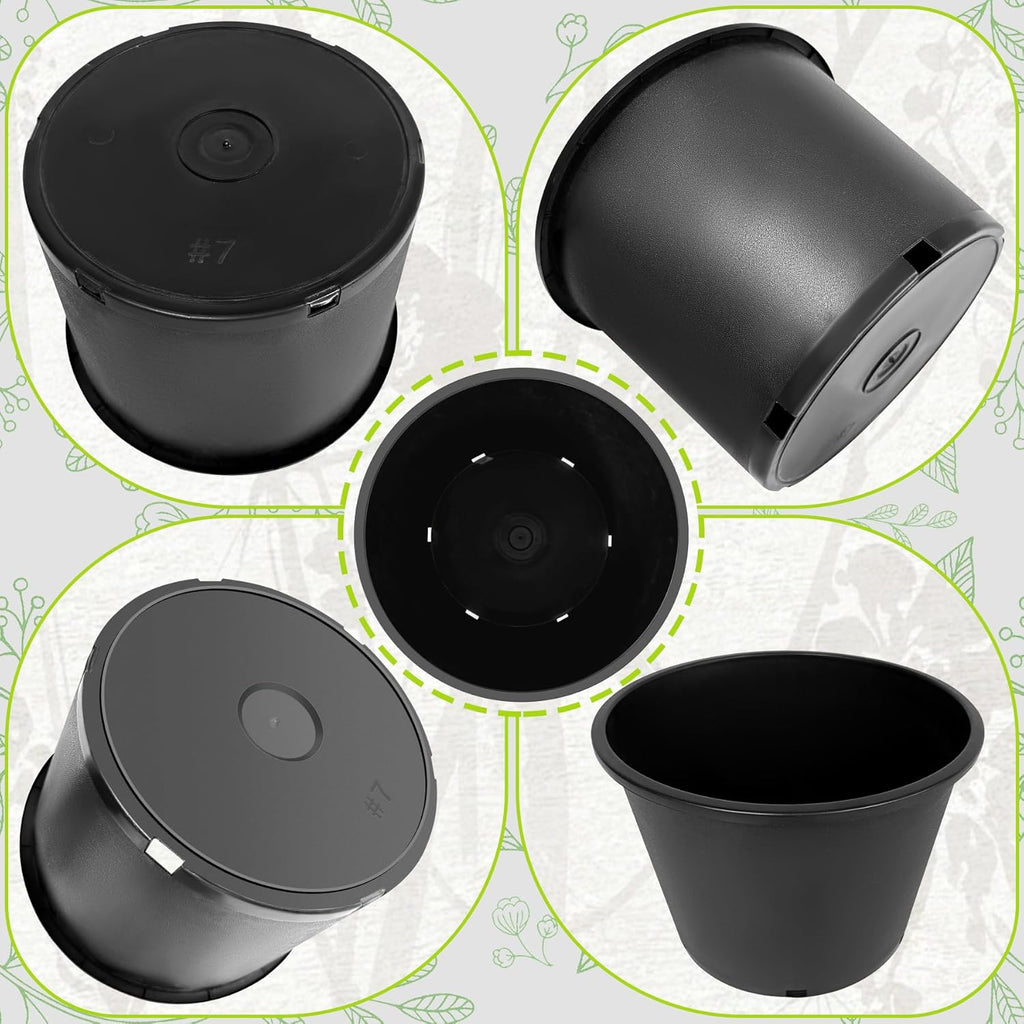 7 Gallon Nursery Pots Plastic Container Injection Molded Pot for Plants Flexible with Drainage Holes Suitable for Plants Soil Growers or Hydroponics Black 10 Pcs