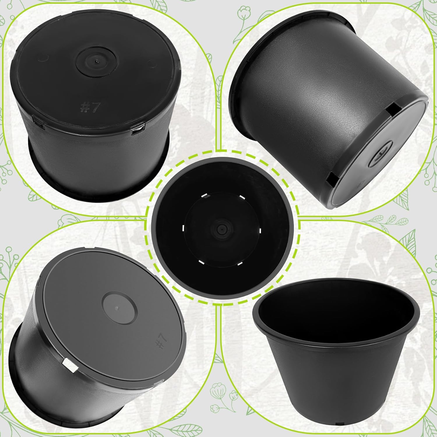 7 Gallon Nursery Pots Plastic Container Injection Molded Pot for Plants Flexible with Drainage Holes Suitable for Plants Soil Growers or Hydroponics Black 10 Pcs