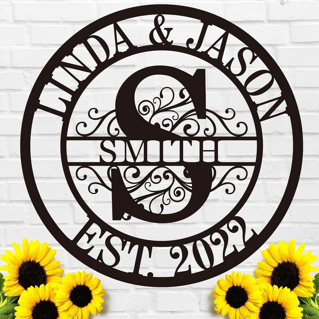 Personalized Metal Name Signs, Split Letter Monogram Wall Decor, Custom Last Name Sign, Family Name Sign for Outdoor, Personalized Wedding Gift, Garden Decor, Metal Wall Art, Housewarming Gift (MonogramDesign_8)