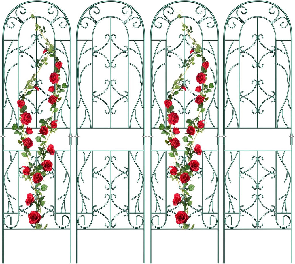 4 Pack Metal Garden Trellis for Climbing Plants,Green Metal Garden Trellis for Vines Plant Rose Vegetable Support,Large Decorative Outdoor Trellis
