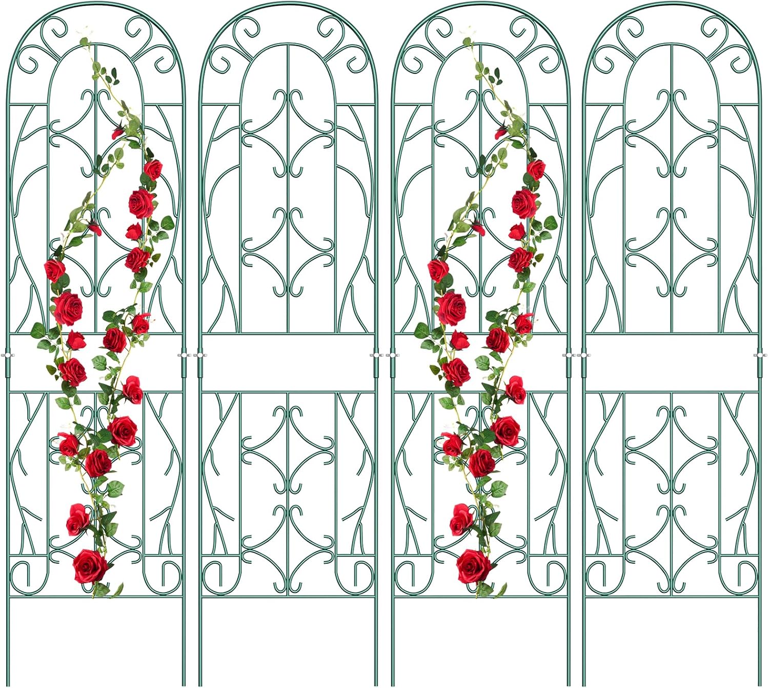 4 Pack Metal Garden Trellis for Climbing Plants,Green Metal Garden Trellis for Vines Plant Rose Vegetable Support,Large Decorative Outdoor Trellis