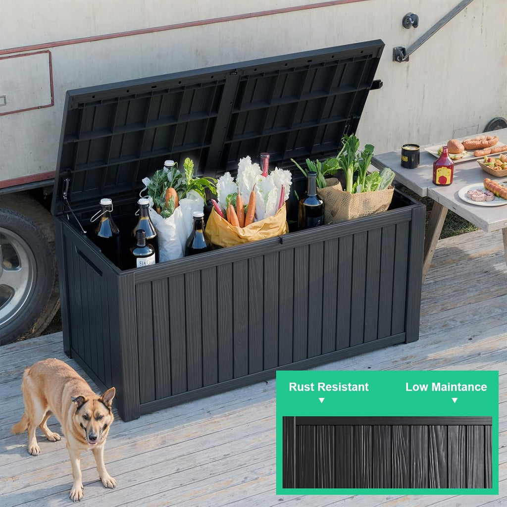 180 Gallon Waterproof Outdoor Storage Box,Resin Deck Box,Lockable Outside Storage Box Container for Patio Furniure,Garden,Tools (180 Gallon,Black)