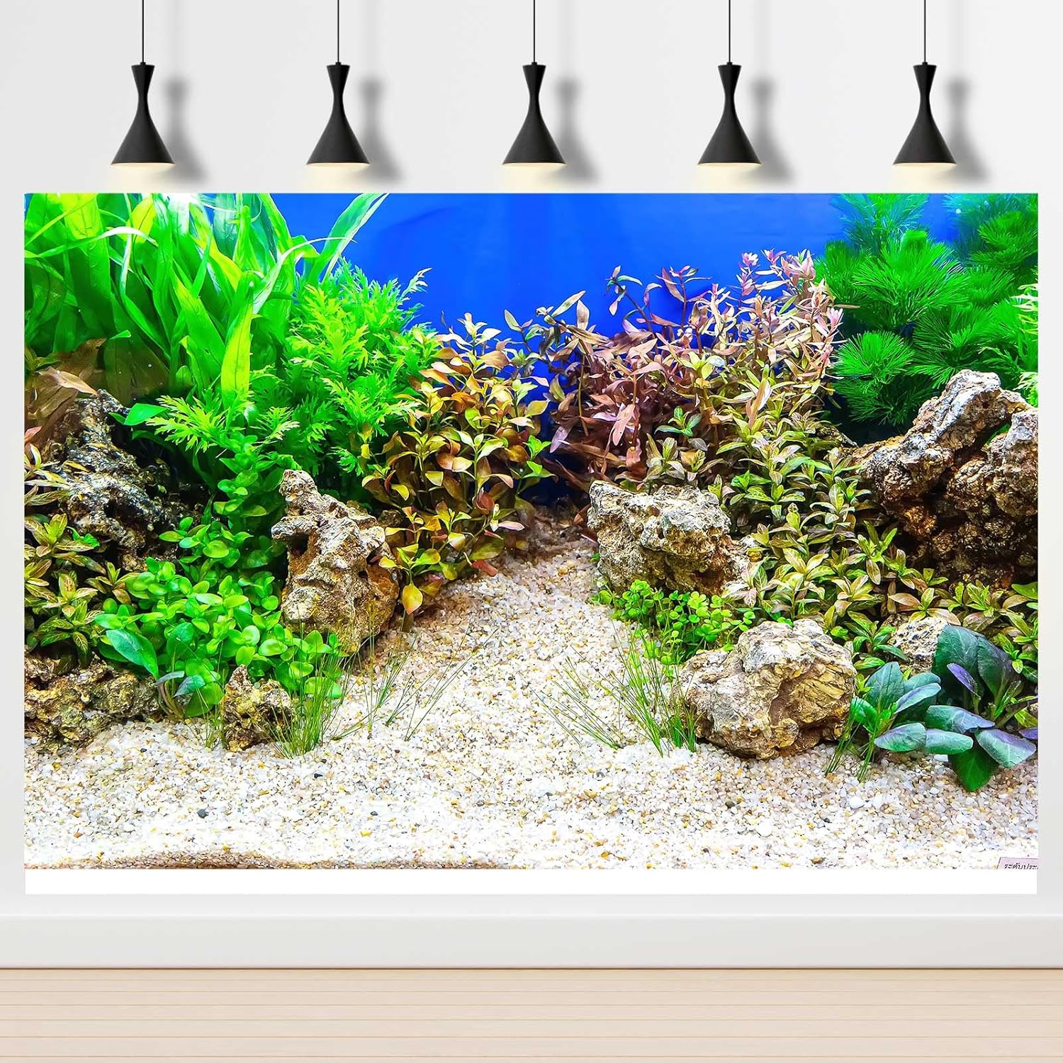 Fish Tank Background Underwater Grass Leaves with Pebble Aquarium Background Vivid Green Aquatic Plant Stone River Bed Terrarium Background Underwater Fish Tank Background 30x12in