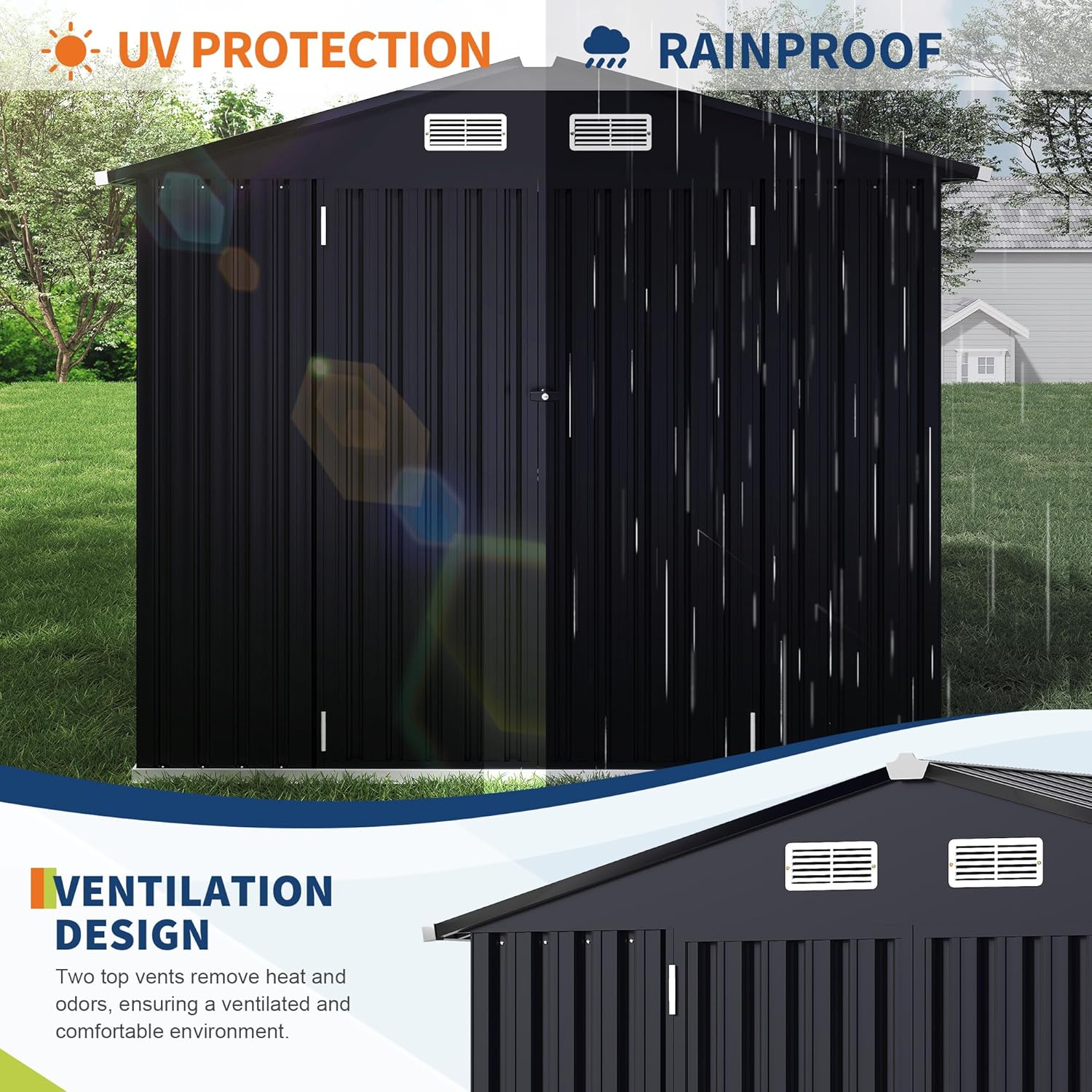 8x10 FT Metal Storage Sheds Outdoor, Metal Yard Sheds MetalGarden Shed Kit, MetalTool Shed with Lockable Door, Utility Buildings with Air Vent for Backyard Garden Patio Lawn