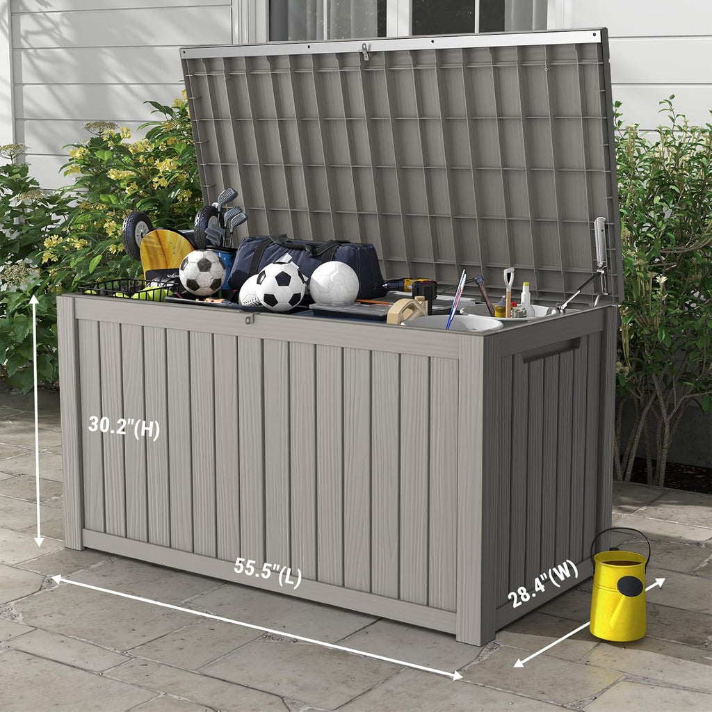 Mars Villa 180 Gallon Outdoor Storage Box Waterproof, Extra Large Resin Deck Box, Outside Storage Bin for Patio Furniture Cushion, Pool Supply, Sports Gear, UV Resistant and Weatherproof, Greige