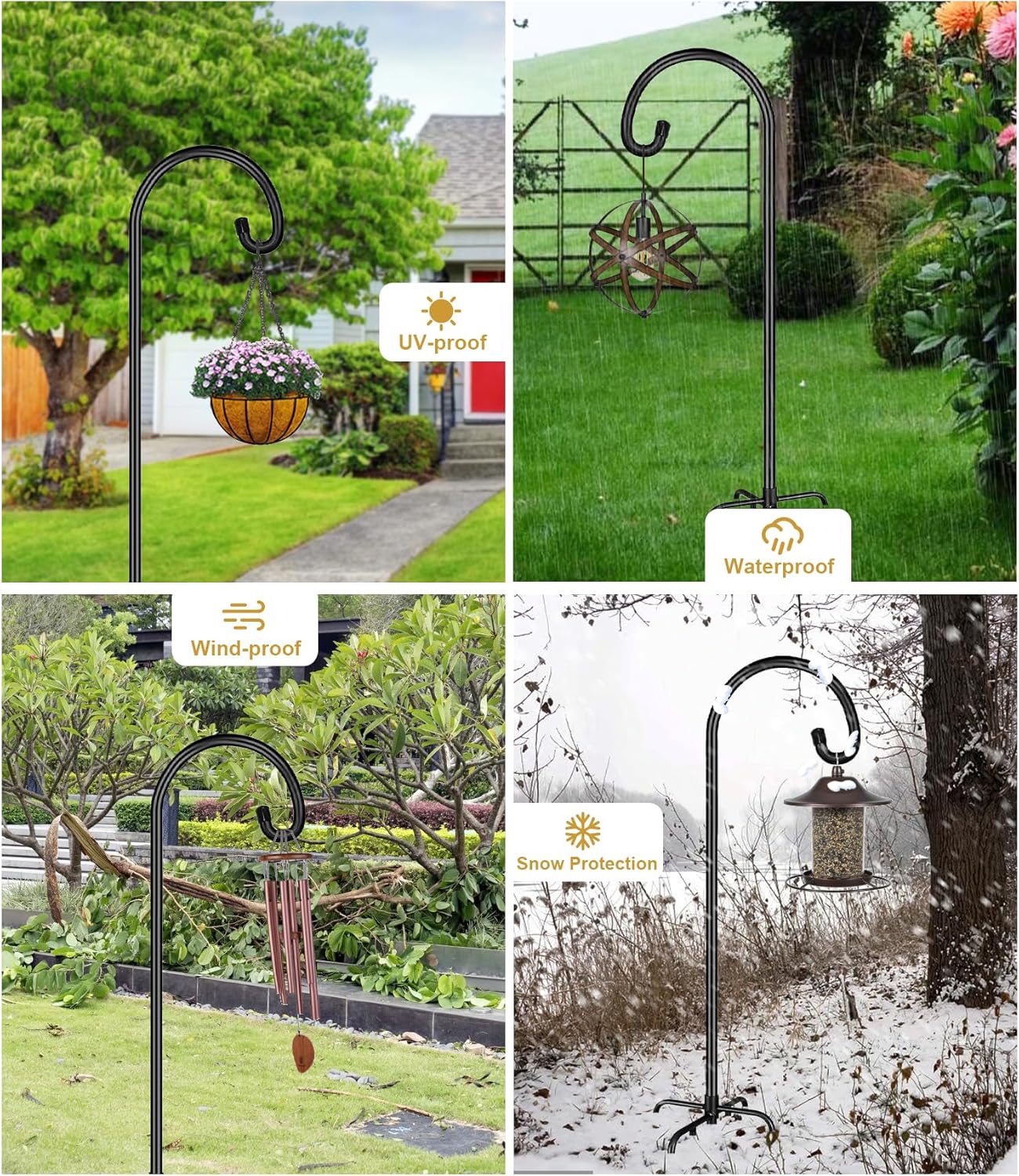 Shepherd Hook 92 Inch Tall Heavy-Duty Metal Garden Hanging Pole Stake for Bird Feeder Pole Plant Baskets, Black (2 Pack)