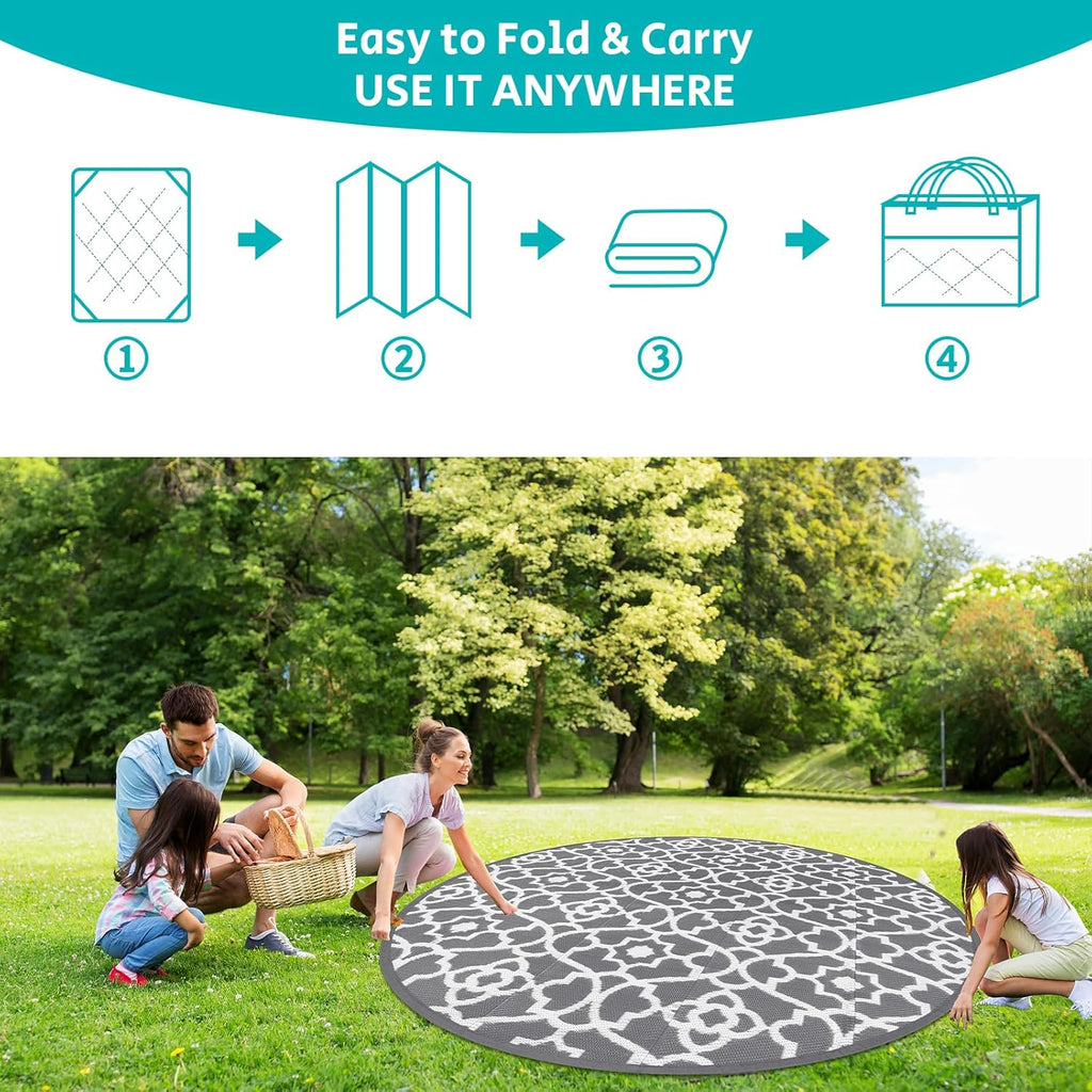 HEBE Outdoor Rug Waterproof 8ft, Plastic Straw Rug Camping Rug, Reversible Outdoor Patio Rugs RV Mat Clearance, Indoor Outside Floor Carpet for Porch,Deck,Camper,Balcony,Backyard