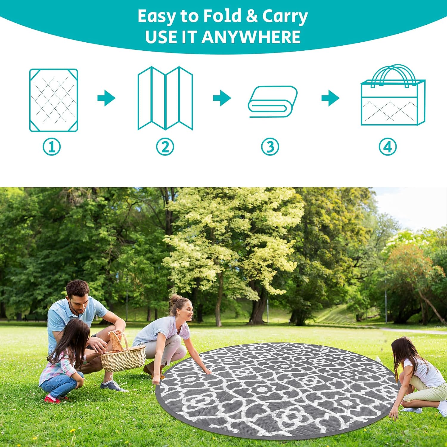 HEBE Outdoor Rug Waterproof 8ft, Plastic Straw Rug Camping Rug, Reversible Outdoor Patio Rugs RV Mat Clearance, Indoor Outside Floor Carpet for Porch,Deck,Camper,Balcony,Backyard