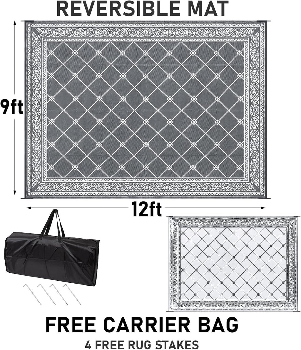 HiiARug Outdoor Rugs 9'x12' for Patios Waterproof RV Mats Camping Rug Outdoor Area Rug Lightweight Portable Outdoor Plastic Straw Rug for Patio, RV, Camping, Balcony, Beach