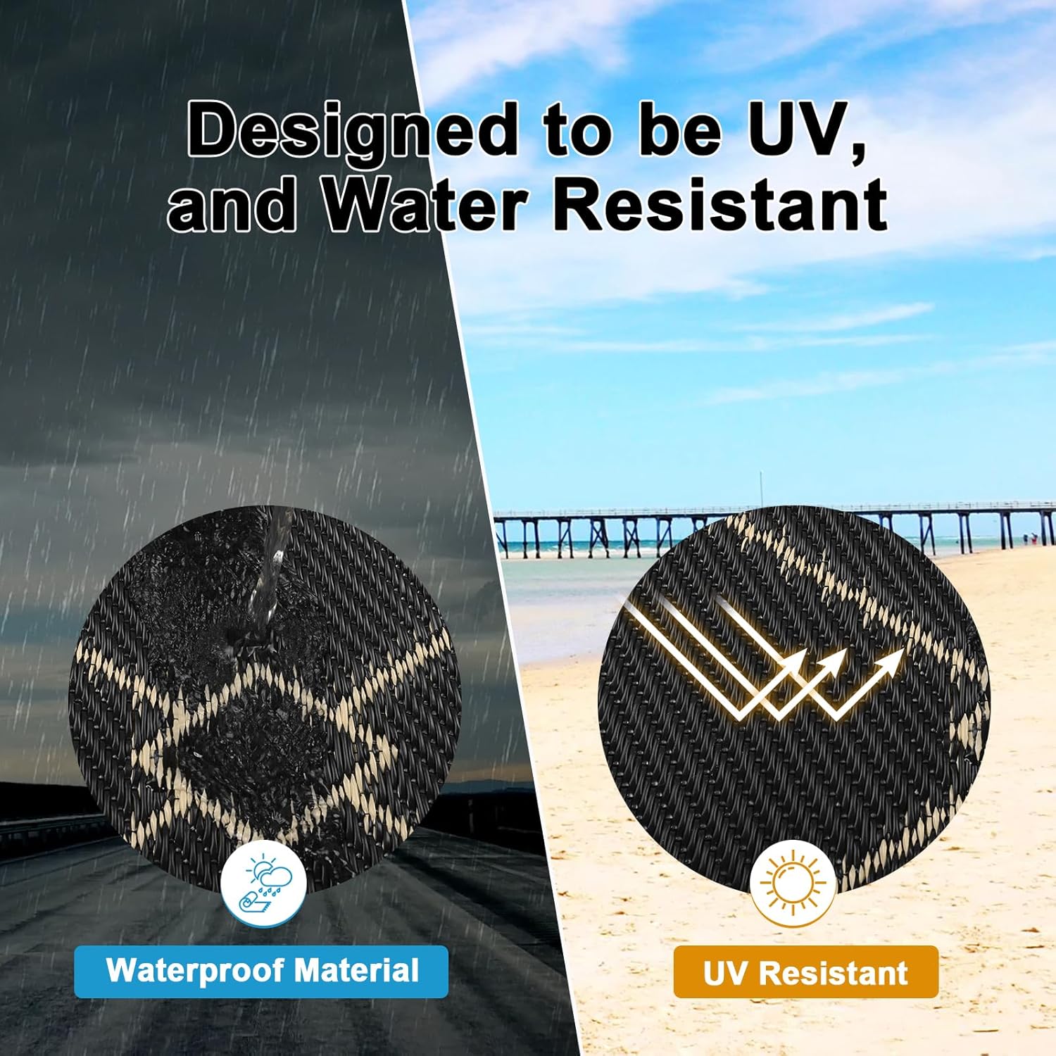 HEBE Outdoor Rug Waterproof 8x10, Reversible Plastic Straw Rug RV Camping Rug, Indoor Outdoor Patio Mat Clearance, Outside Carpet for Porch,Deck,Camper,Balcony,Backyard,Picnic