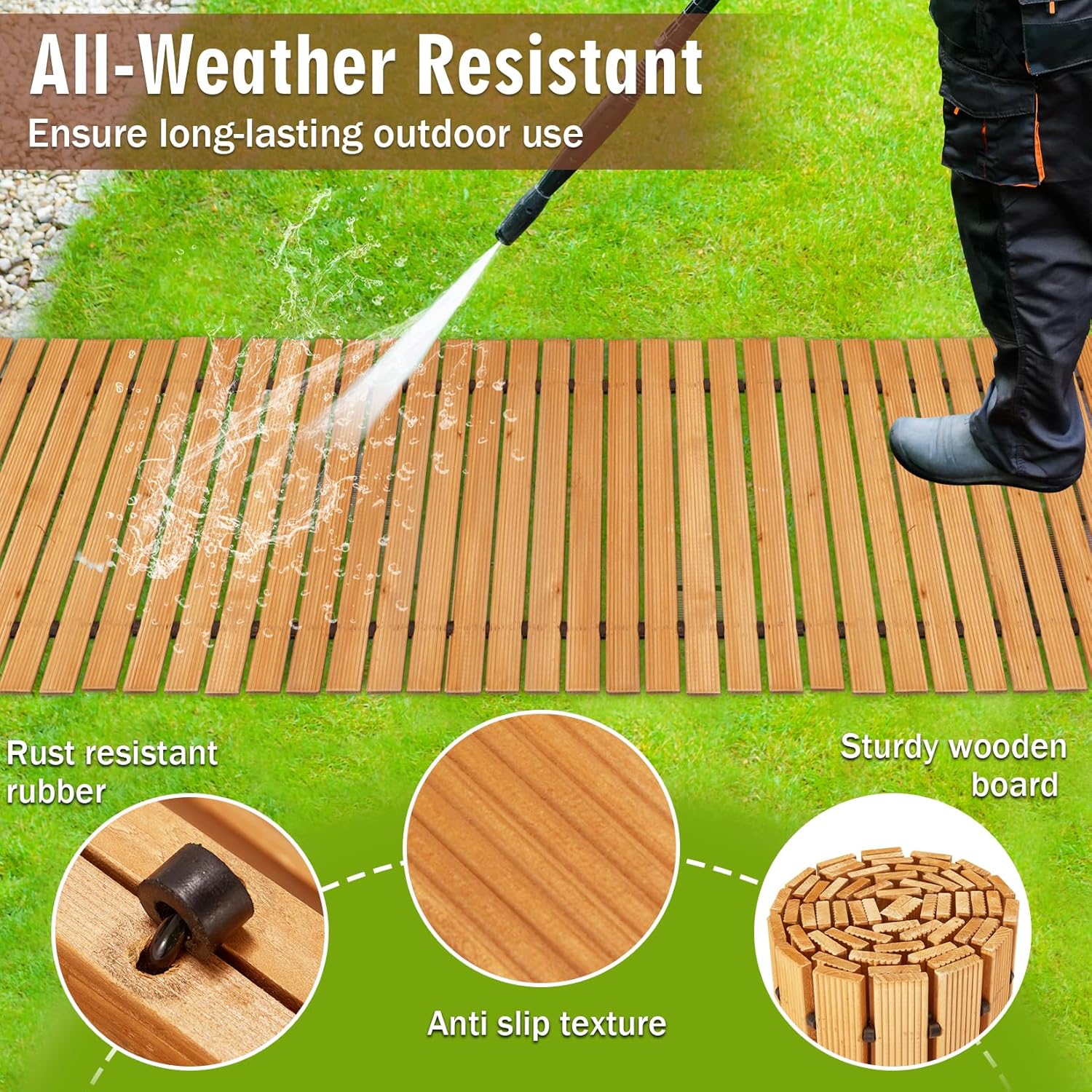 12FT Wooden Garden Pathway,Outdoor Roll Out Decorative Straight Walkway,Weather-Resistant Patio Path,Non-Slip Pavers Boardwalk for Garden, Backyard, Beach, Wedding Party Pathways