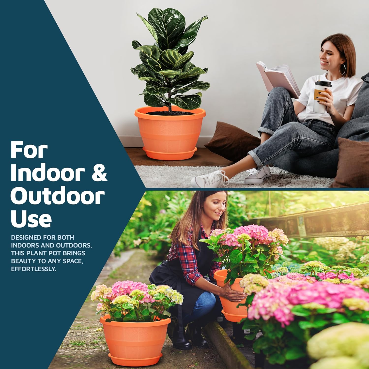 10-Inch Whiskey Barrel Planters Outdoor Pack of 2 - Durable Plastic Plant Pots for Indoor & Outdoor Use with Drainage & Saucer, Lightweight Rustic Barrel Planters for Flowers, Herbs & Small Plants