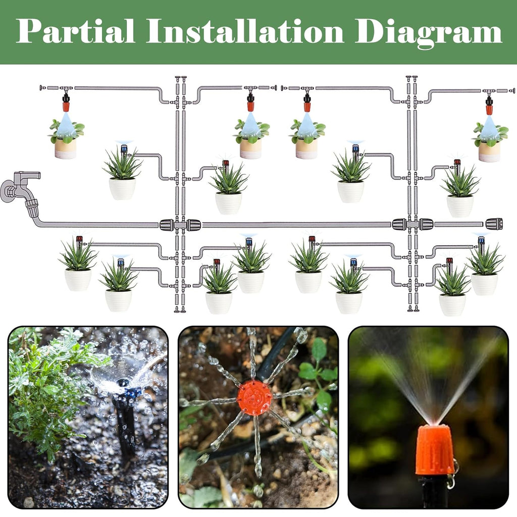 200FT+40FT Drip Irrigation System, Garden Watering System with 8/11mm Main Tubing 4/7mm Distribution Irrigation Tubing and Accessories, Irrigation System for Garden, Greenhouse, Yard, Lawn, Plant