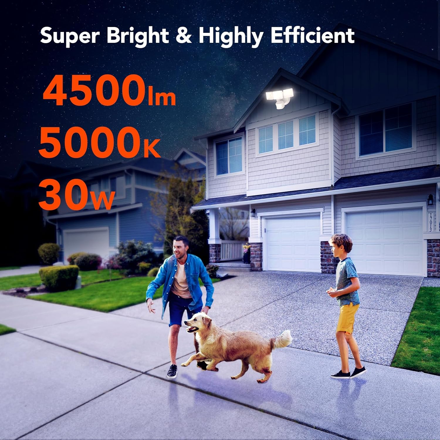 OREiN 4500LM/30W Flood Lights Outdoor, 180°/40FT Motion Sensor Outdoor Lights 3 Modes Dusk to Dawn IP65 Waterproof LED Security Light for 4500SQ.FT Area for Yard Garden, White (Hardwired)