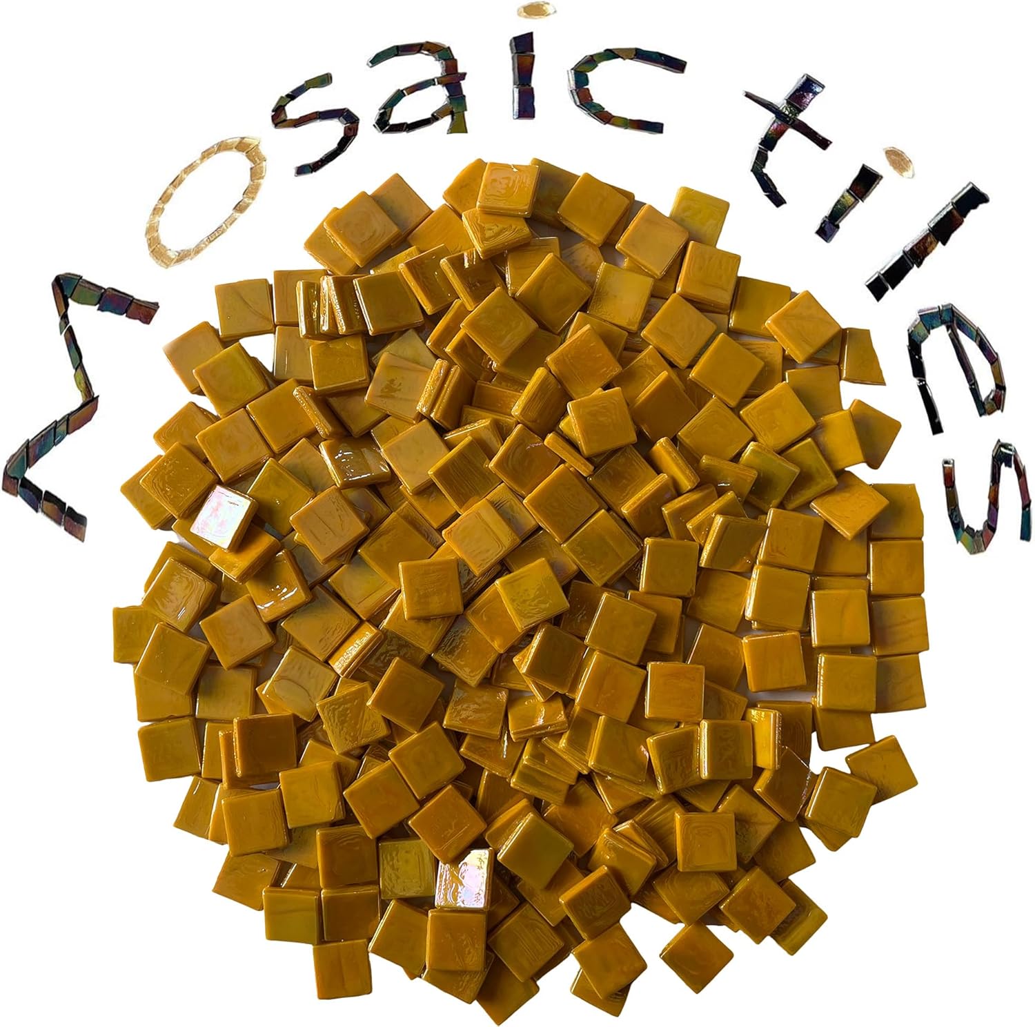 SMEIINIK 500g/1.1lb Bulk Iridescent Color Mosaic Tiles for Crafts, Square Glass Pieces for Mosaic Works, DIY Making Supplies and Materials (WJ92-12)