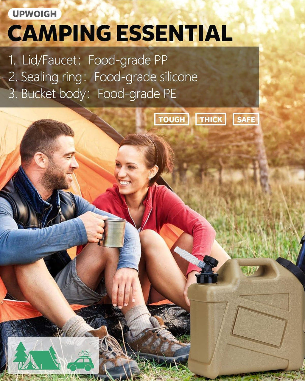 UPWOIGH Water Container, 2.6 Gallon Water Containers Jug, (13x12x5.3in) Truly No Leakage Water Storage, Small Warm Sand Color Water Tank,BPA Free Portable Emergency Water Storage for Camping, Hiking