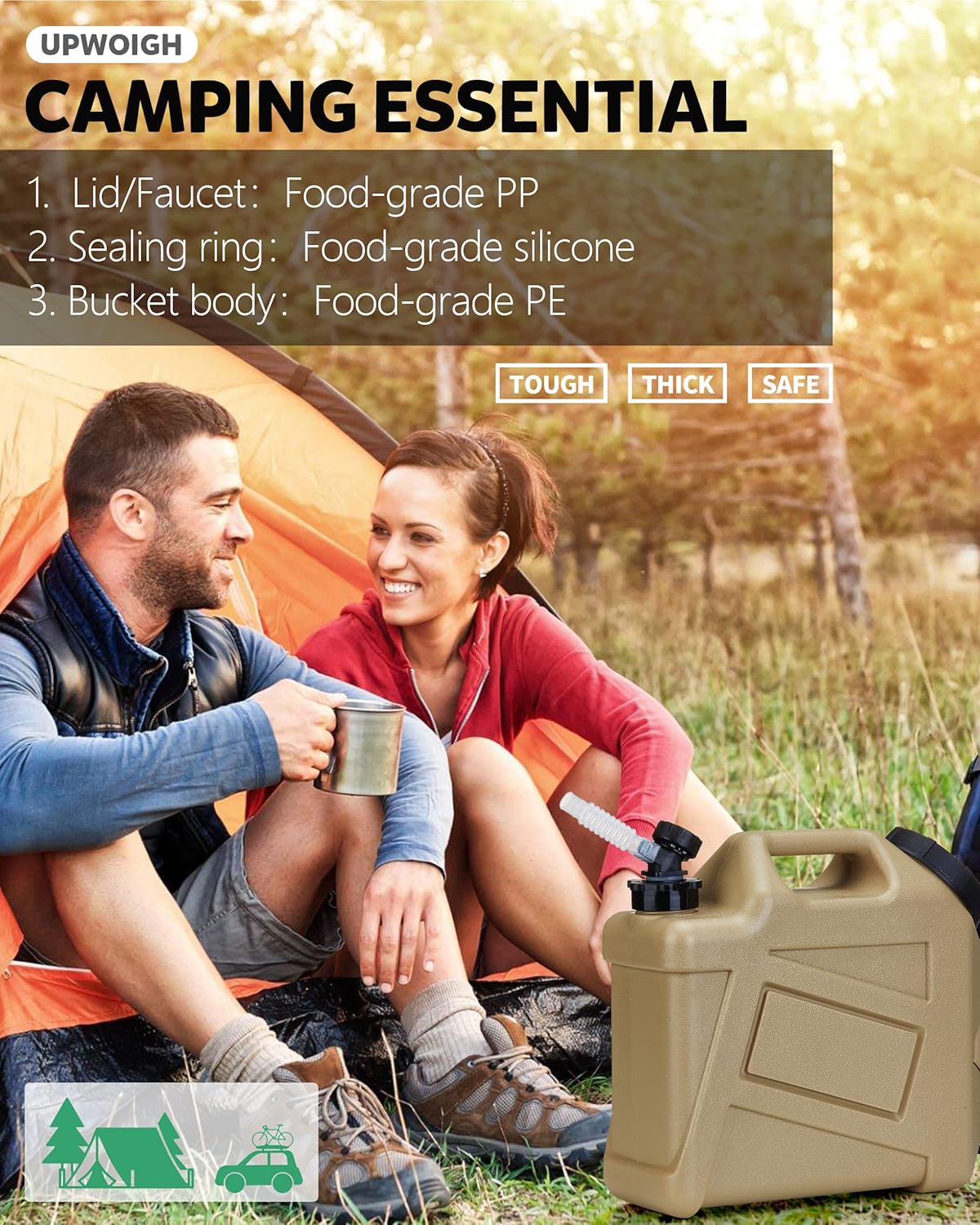 UPWOIGH Water Container, 2.6 Gallon Water Containers Jug, (13x12x5.3in) Truly No Leakage Water Storage, Small Warm Sand Color Water Tank,BPA Free Portable Emergency Water Storage for Camping, Hiking