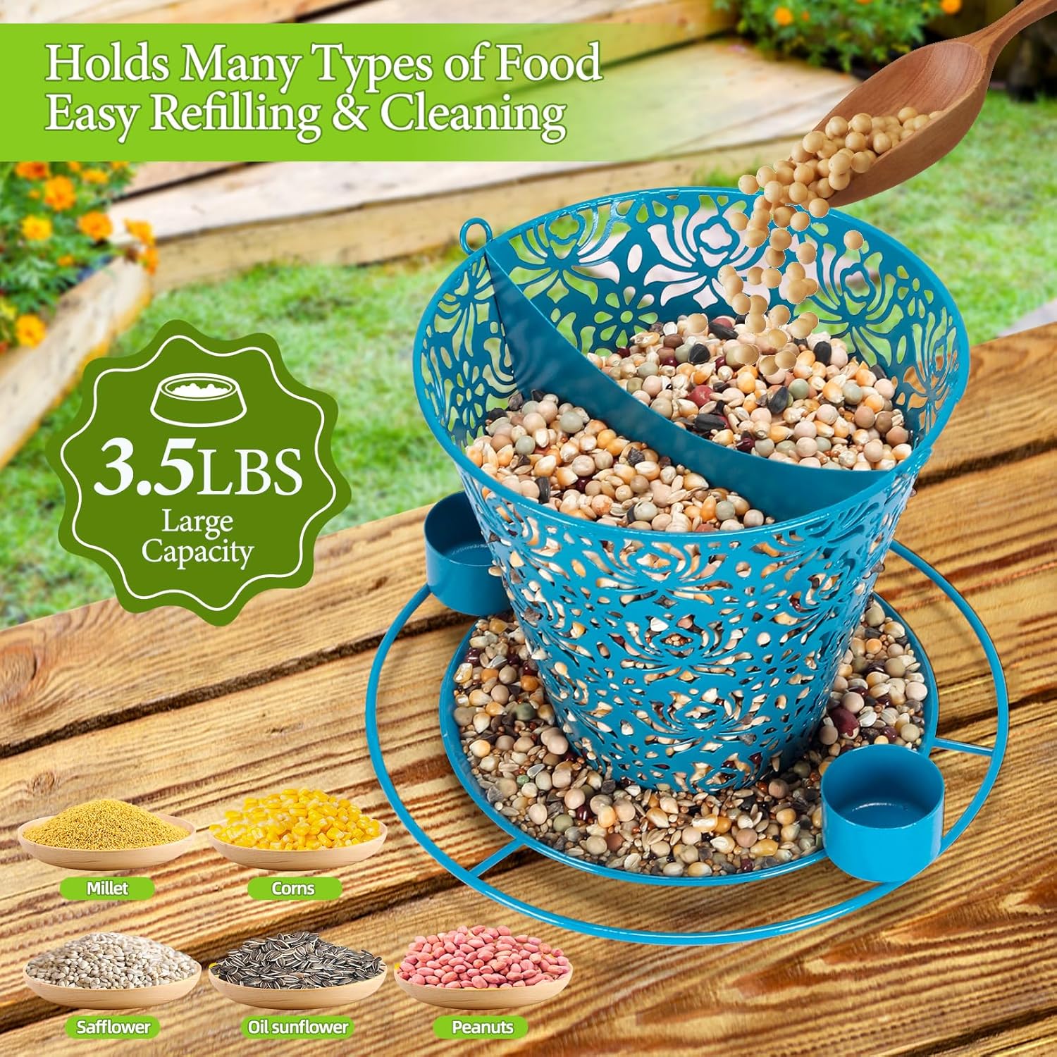 Solar Bird Feeders for Outside Hanging Metal Wild Bird Feeder Solar Lanterns Outdoor Waterproof Garden Decor for Yard Blue