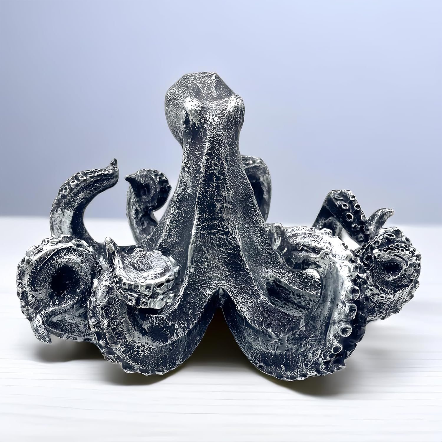 10 Inch Octopus Vintage Statue Sculpture Frgurine Gift for Home Office Living Room Desktop Display Decor Decorative (Silver)