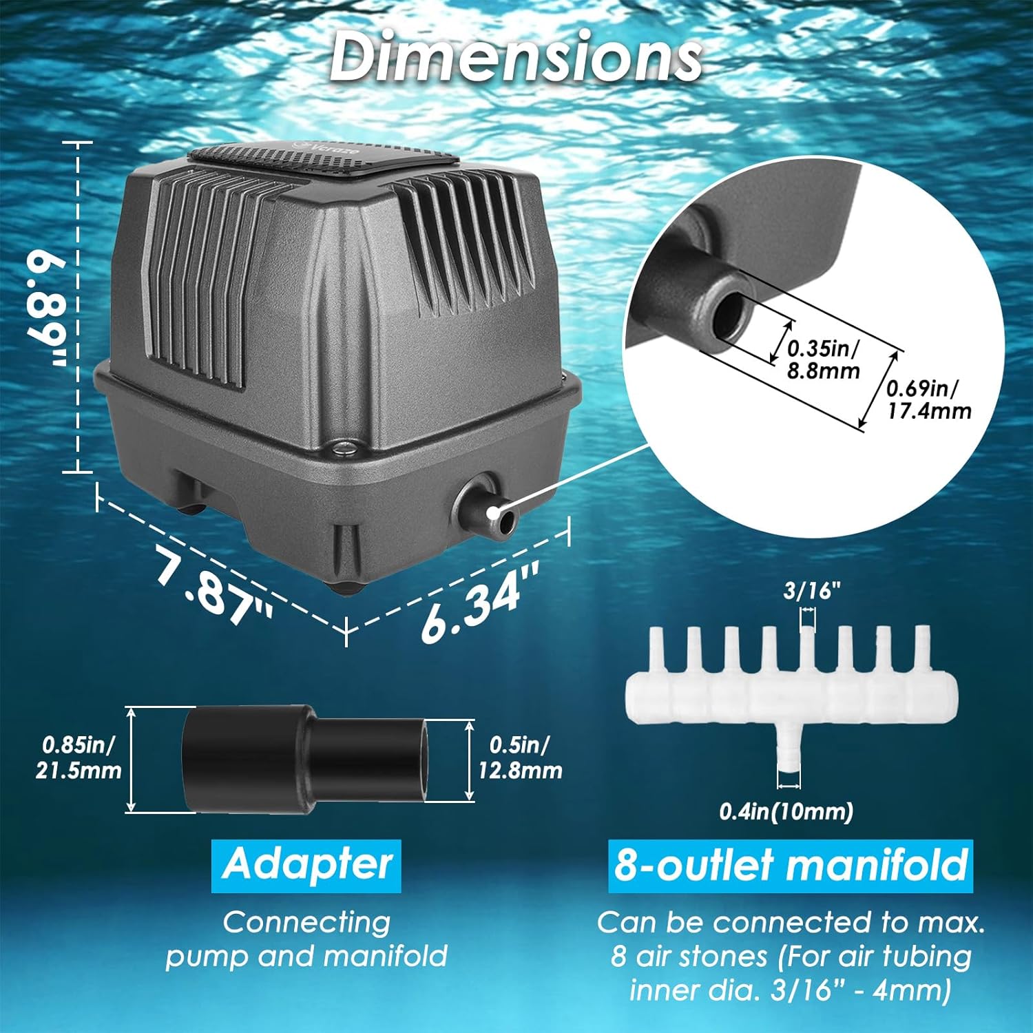 Powerful Linear Air Pump, KP-40 Pond Air Pump Pond Aerator, 635GPH Aeration System for Koi Pond Aeration, Aquarium, Waste Treatment, Fish Farm, Seafood Restaurant