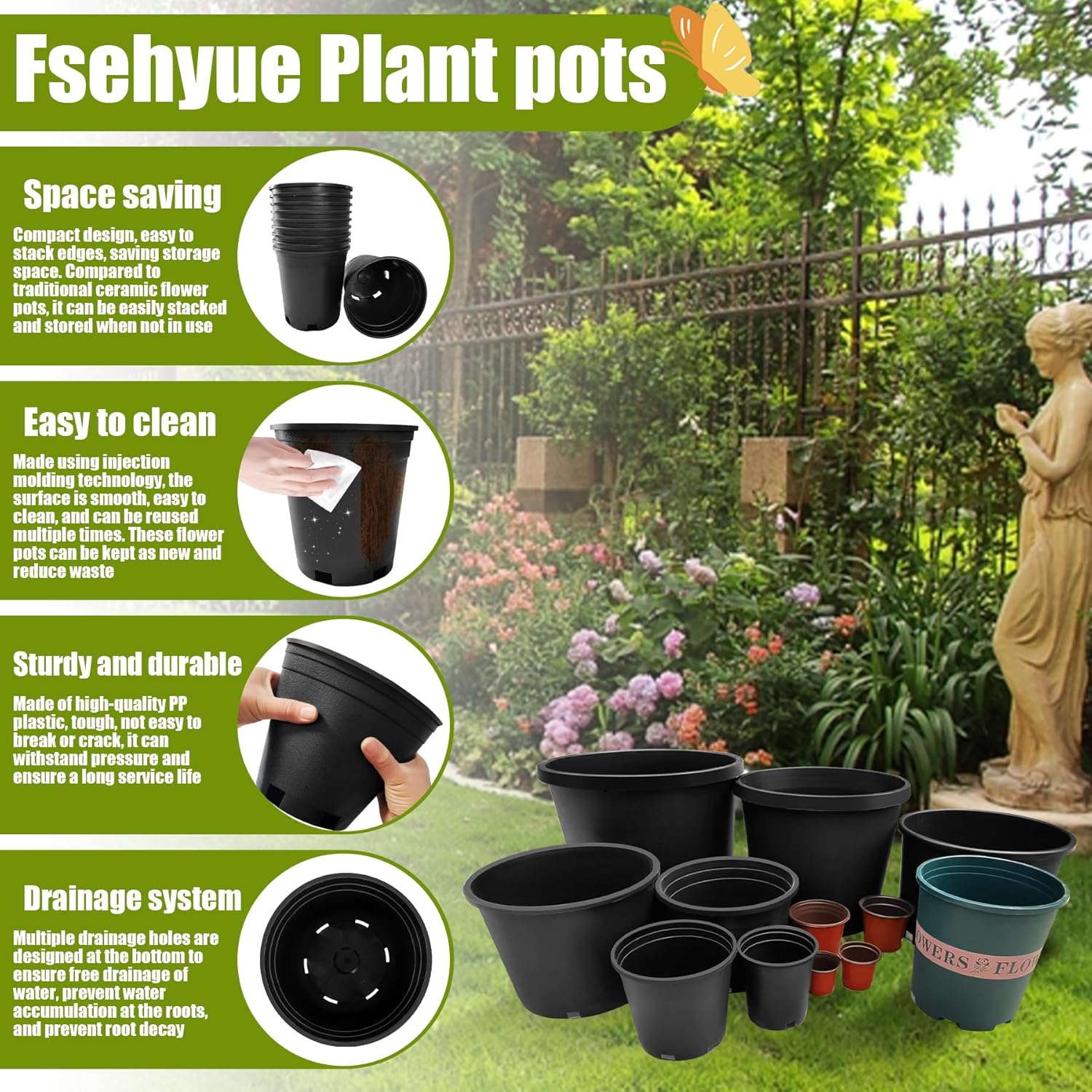 1 Gallon Nursery Pots Plastic Container Injection Molded Pot for Plants Flexible with Drainage Holes Suitable for Plants Soil Growers or Hydroponics Black 10 Pcs