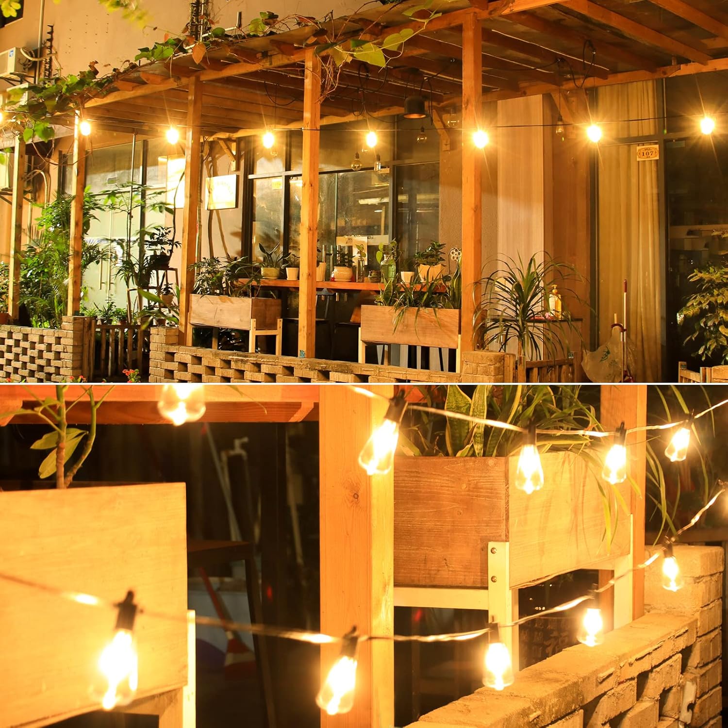 100FT Outdoor String Lights, LED Patio Lights with 50+3 ST38 Vintage Edison Shatterproof Bulbs, IP65 Weatherproof Outside Hanging Lights for Backyard Bistro Cafe Garden(50FTx2)